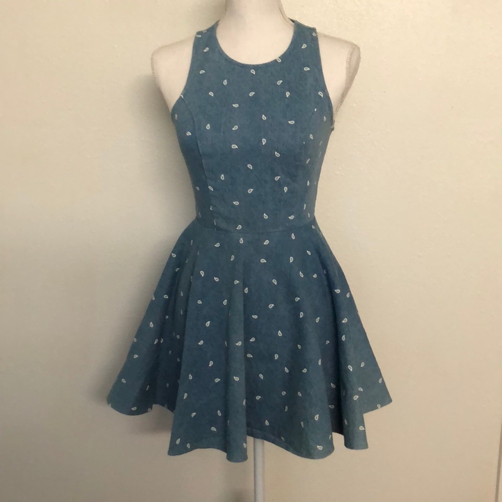 Jean Dress with Feather Print